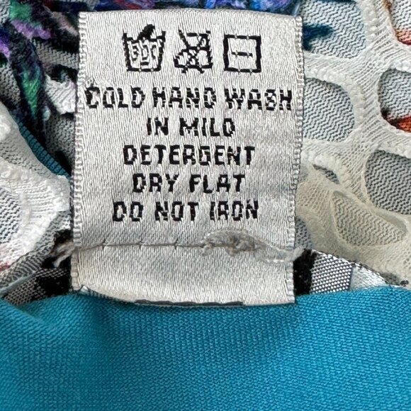 Aris A. Mesh Top Pineapple Mirage Print Scoop Neck Cap Sleeve White Teal  Small - Picture 6 of 6